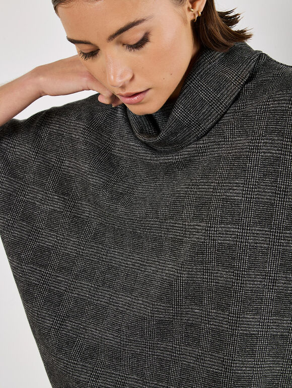 Check Print Batwing Top, Grey, large