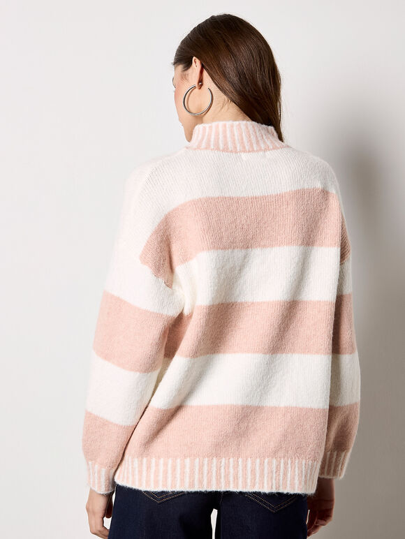 Stripe Soft Knitted Jumper, Pink, large