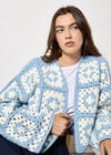 Hand-Knit Crochet Squares Cardigan, Blue, large