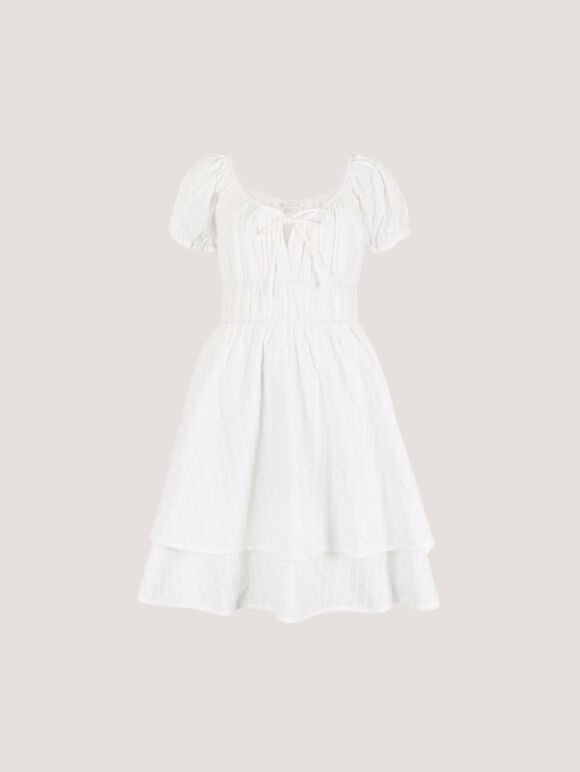 Eyelet Embroidery Tiered Mini Dress, White, large