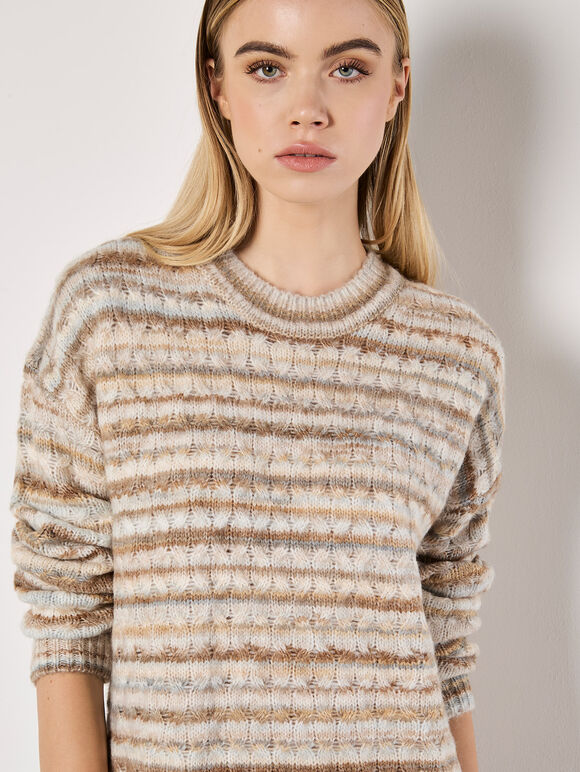 Tonal Stripe Jumper Mini Dress, Stone, large