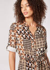 Patchwork Shirt Mini Dress, Brown, large