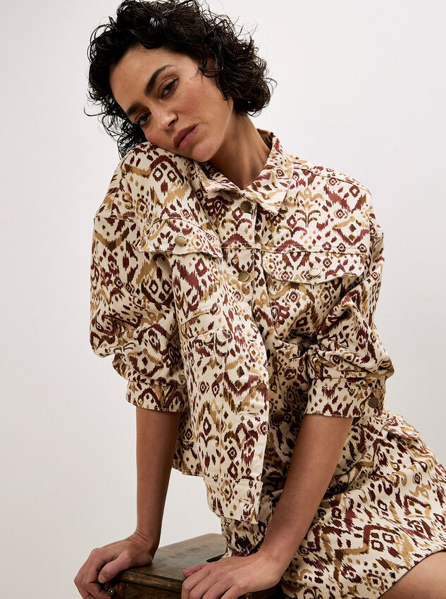 Ikat Denim Jacket, Rust, large