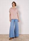 Ruffle Sleeve Woven T-Shirt, Pink, large