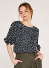 Ditsy Floral Tie Sleeve Top, Green, large