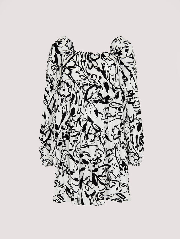 Brushstroke Smock Mini Dress, White, large