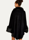 Faux Fur Edge And Cuff Cape, Black, large