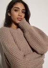 Cotton-Blend Chunky Ribbed Knit Cardigan, Mocha, large