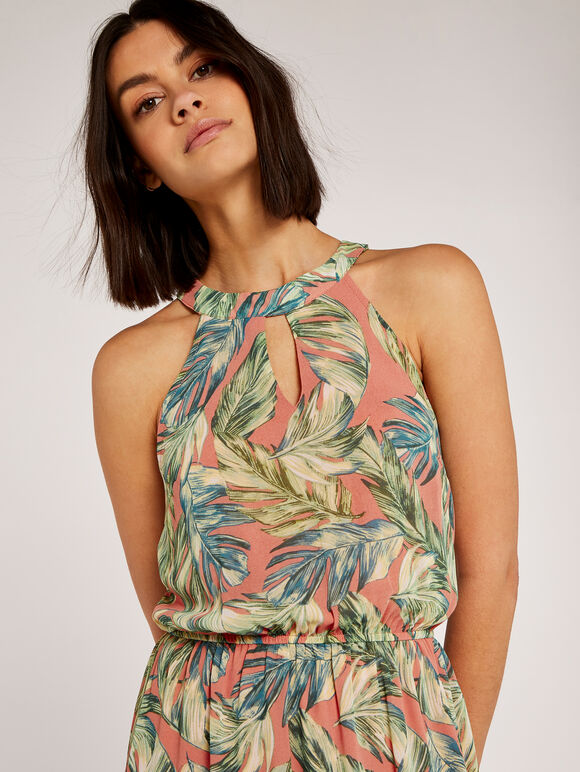 Tropical Chiffon Halter Maxi Dress, Pink, large