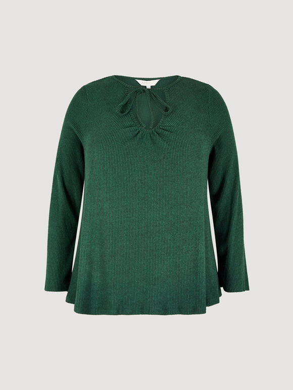 Curve Ribbed Knit Top, Green, large