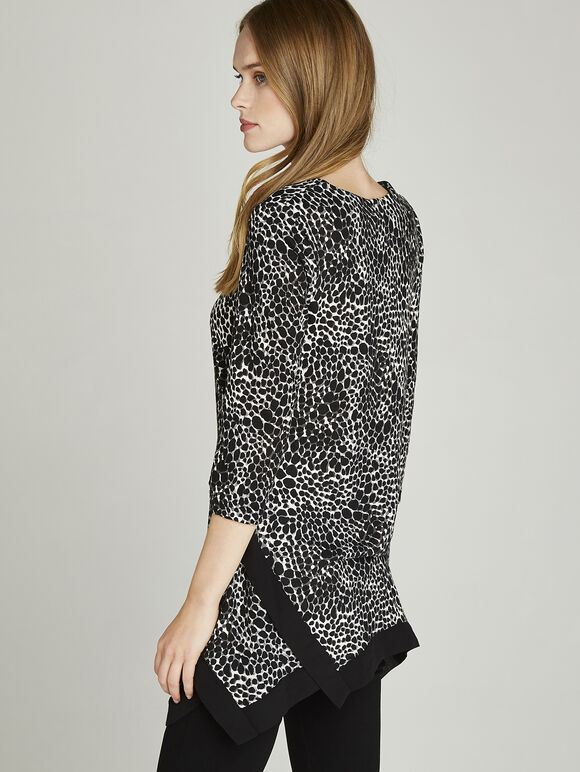 Black Animal Print Chiffon Tunic Top, Black, large