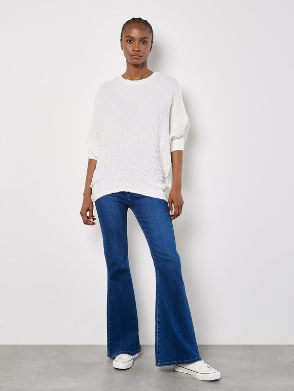 Textured Cotton Blend Top, White, large