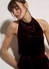 Velvet Cowl Neck Jumpsuit, Burgundy, large