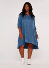 Curve Twill Shirt Dress , Blue, large