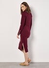 Ribbed Knit Gold Button Midi Dress, Burgundy, large
