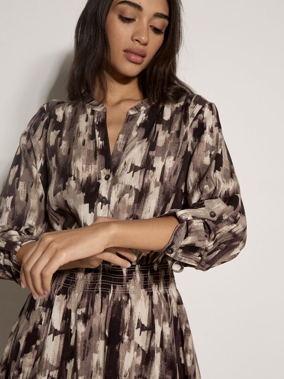 Abstract Print Utility Mini Dress, Black, large