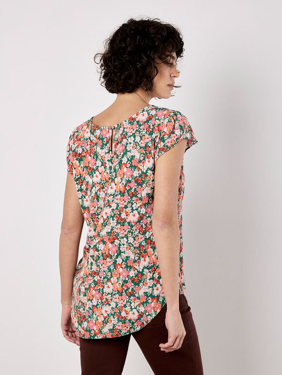 Ditsy Floral Tulip Sleeve Top, Green, large