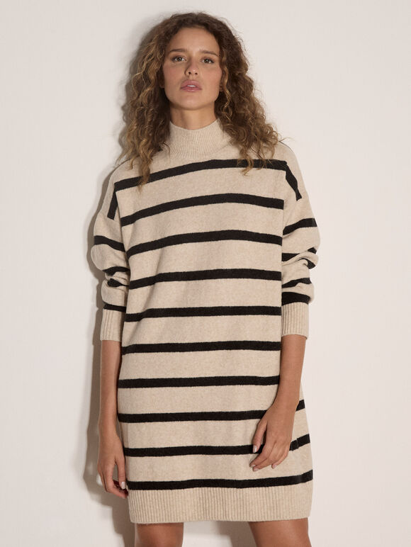 Stripe Oversized Jumper Mini Dress, Stone, large