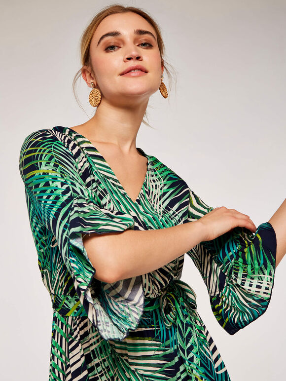 Tropical Leaf Ruffle Dress, Navy, large
