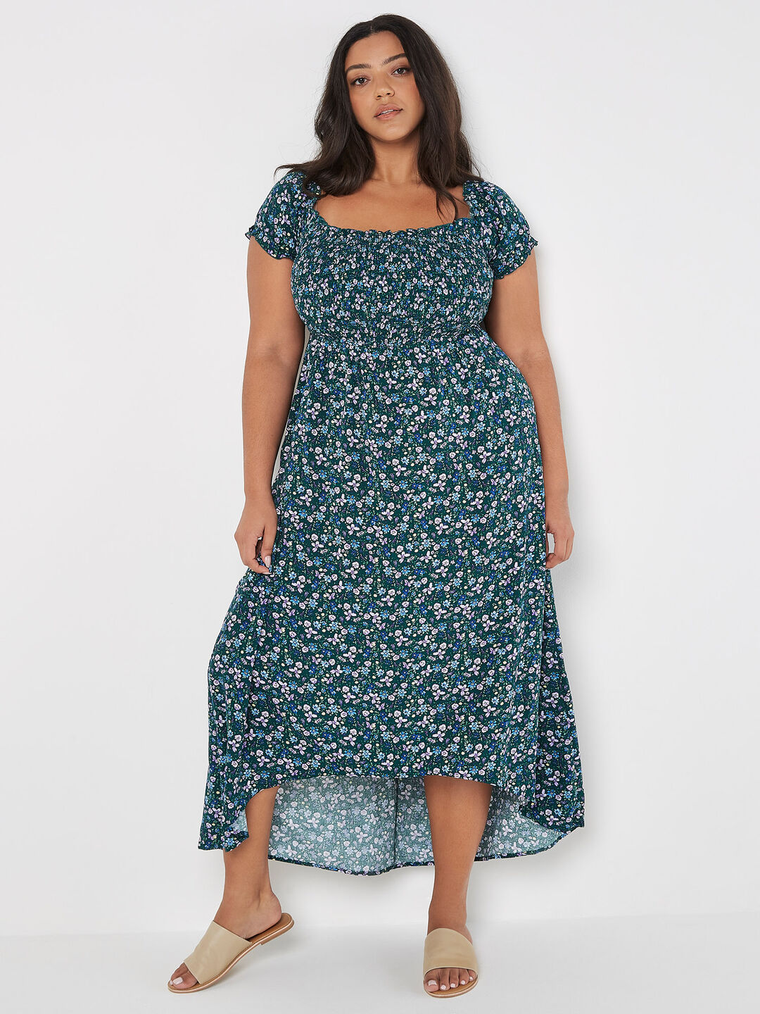 Image of Curve Ditsy Floral Bardot Midi Dress