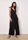 Textured Cotton Wide Leg Jumpsuit, Black, large