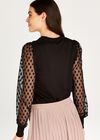 Polka Dot Mesh Sleeve Knit Jumper, Black, large