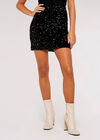 Velvet Sequin Bodycon Mini Skirt, Black, large