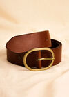 Leather Gold Buckle Belt, Brown, large