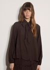 Crinkle Textured Bow Neck Blouse, Brown, large
