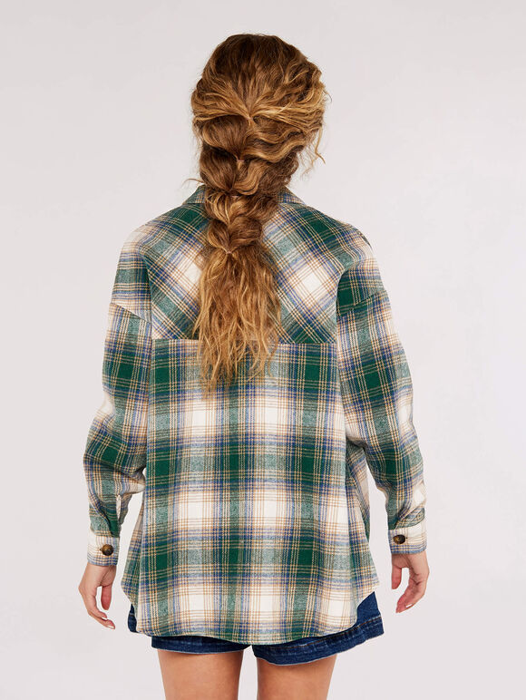 Plaid Oversized Shirt, Green, large