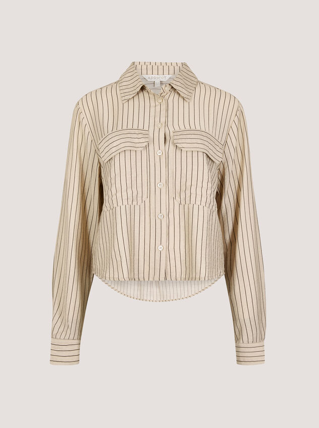 Pinstripe Boxy Shirt, Stone, large