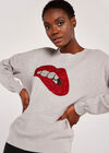 Sequin Lips Batwing Jumper, Grey, large