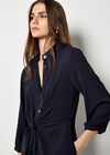 Tie Front Shirt Mini Dress, Navy, large