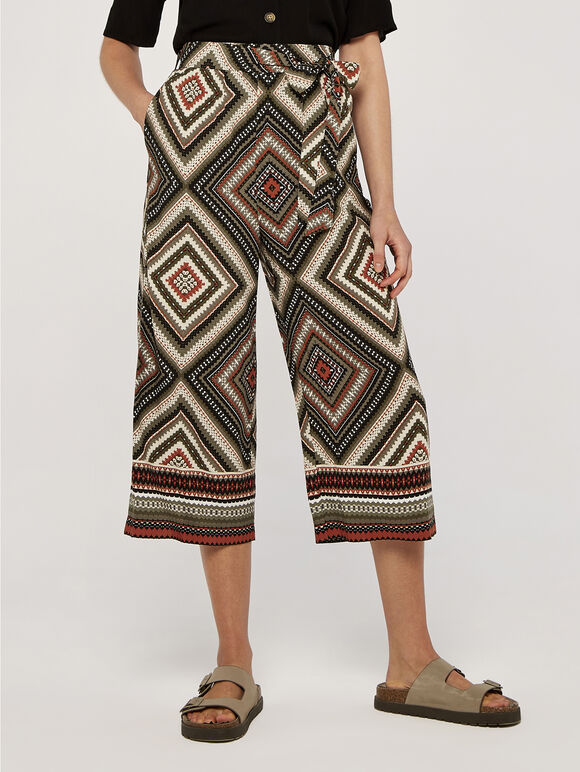 Border Print Culottes, Khaki, large