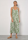 Leaf Print Wide Leg Jumpsuit, White, large
