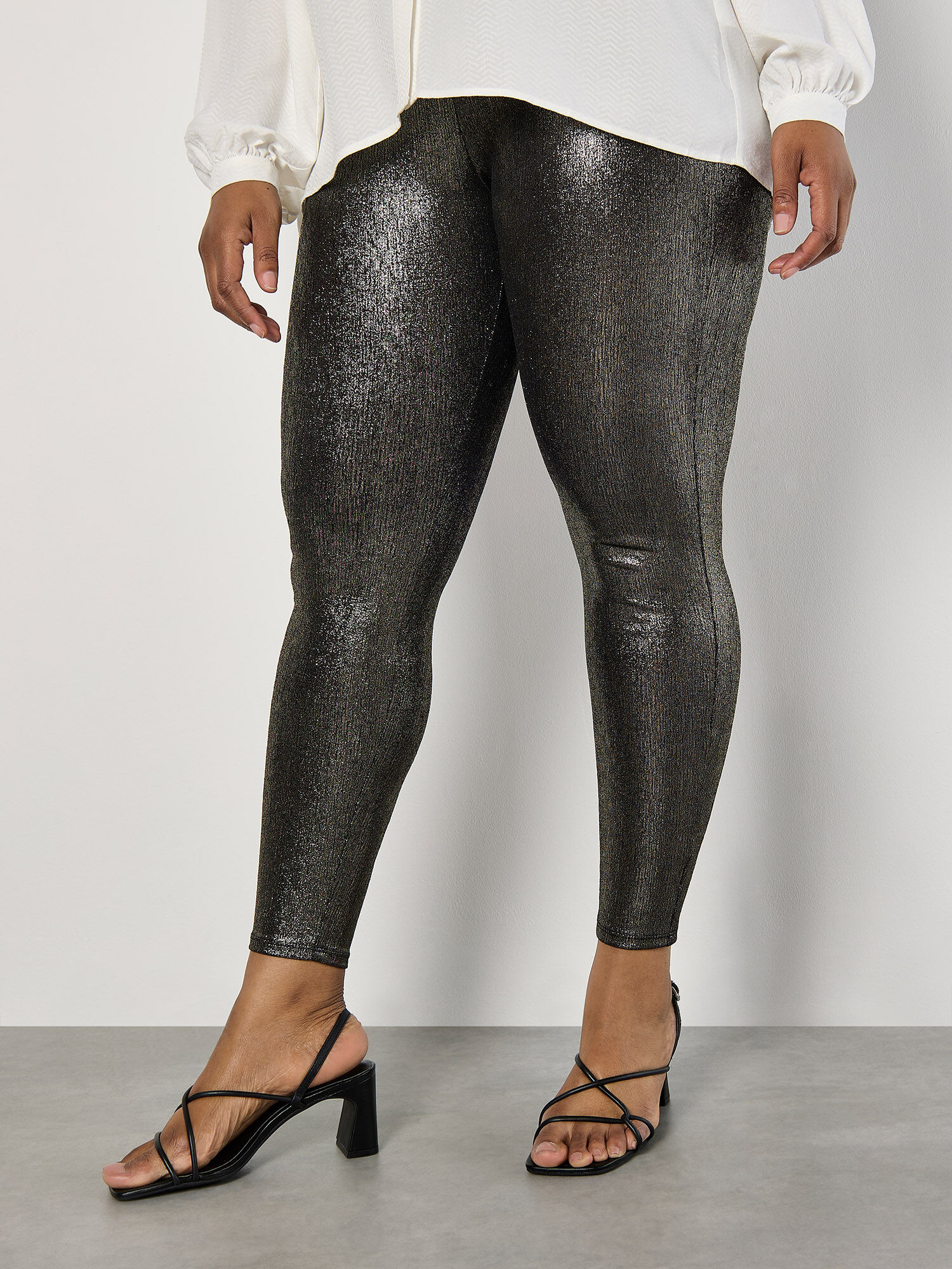 Curve Metallic Shimmer Leggings Apricot Clothing