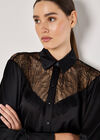 Lace Insert Oversized Satin Shirt, Black, large