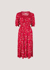 Ditsy Floral Milkmaid Midi Dress, Red, large
