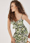 Tropical Zebra Ruffle Tiered Midi Dress, Green, large