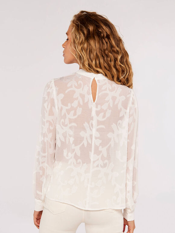 Satin Leaf Detail Top, White, large