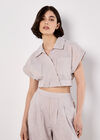 Stripe Shirt Crop Top, Stone, large
