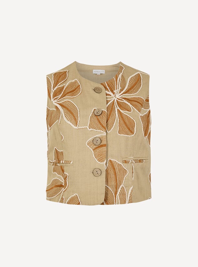 Embroidered Floral Waistcoat, Stone, large