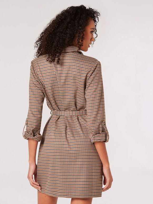 Check Shirt Mini Dress, Brown, large