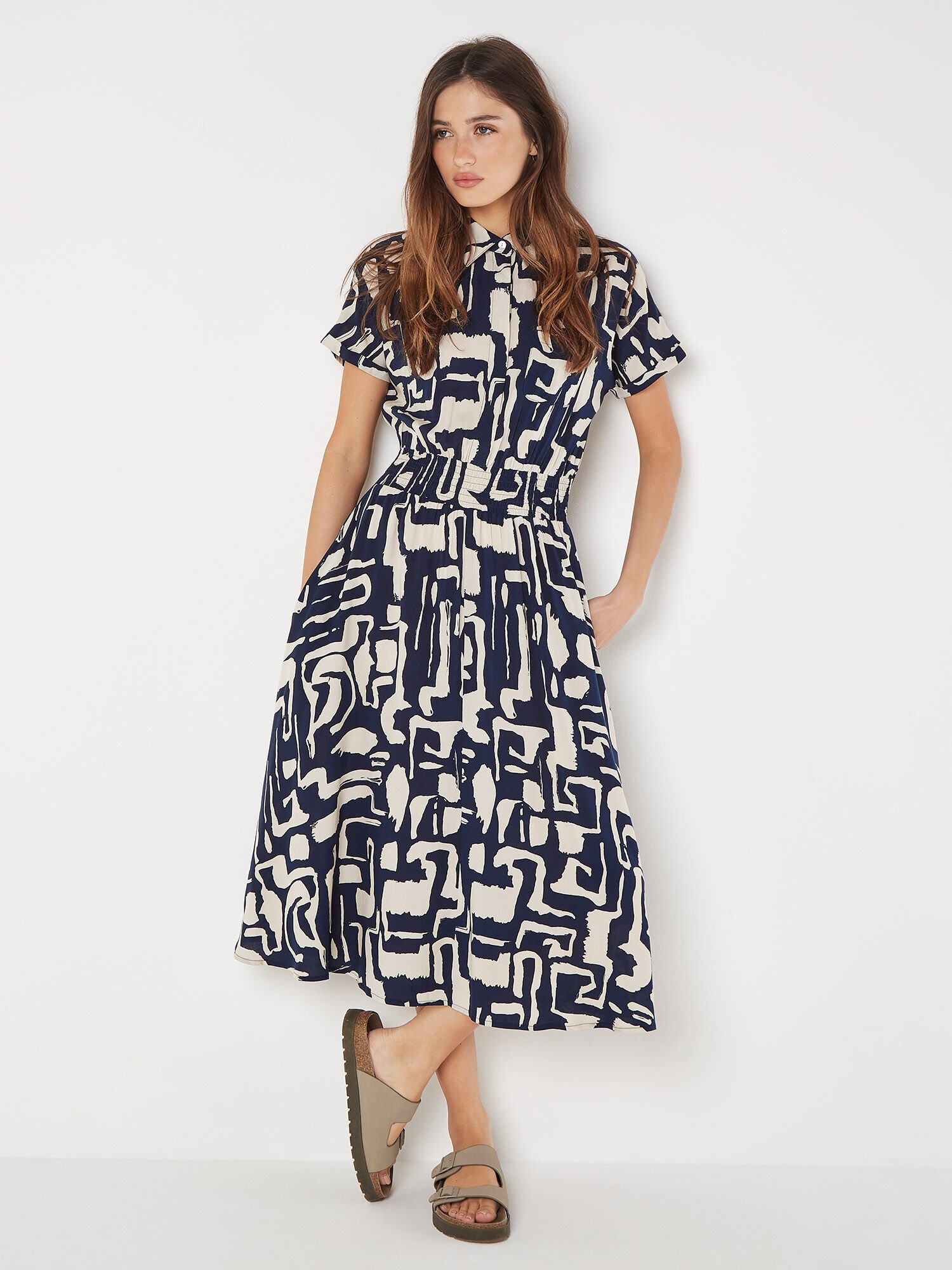 Geo Grecian Shirt Midi Dress