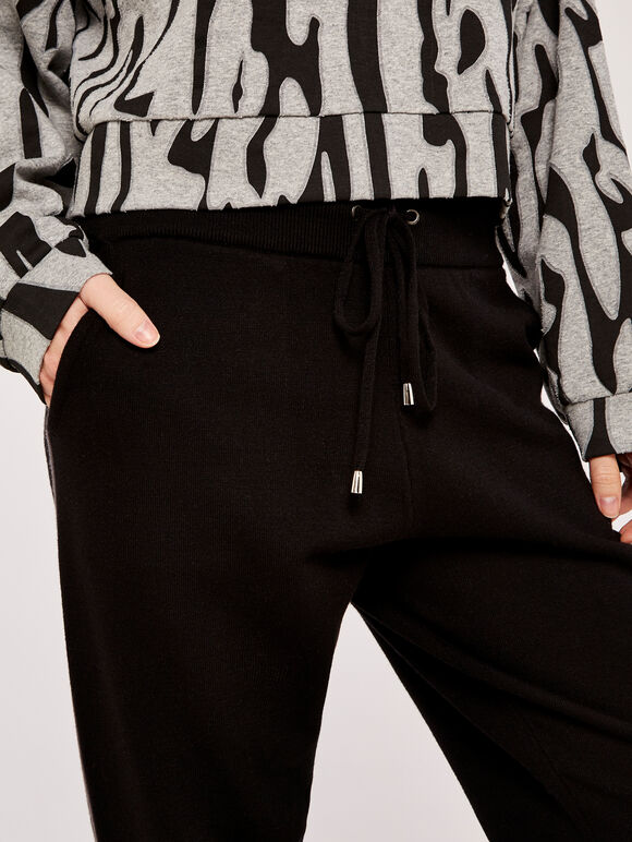 Drawstring Knitted Joggers, Black, large