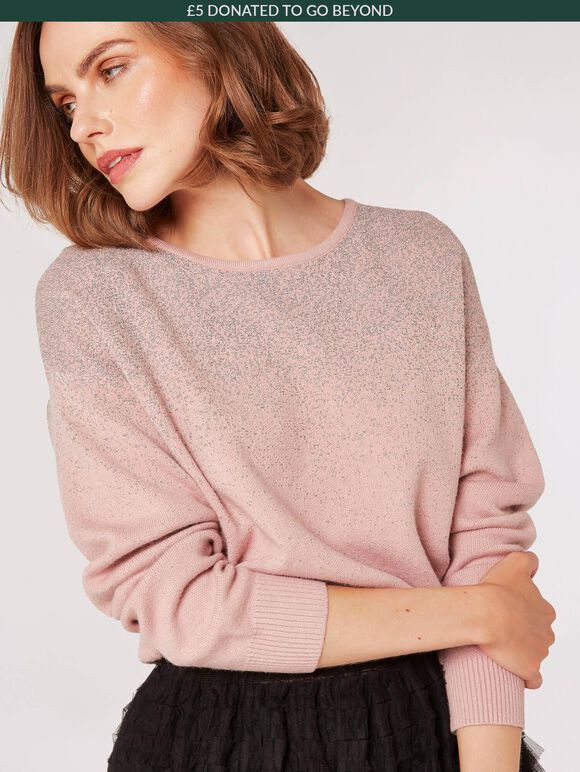 Metallic Sparkle Batwing Jumper, Pink, large