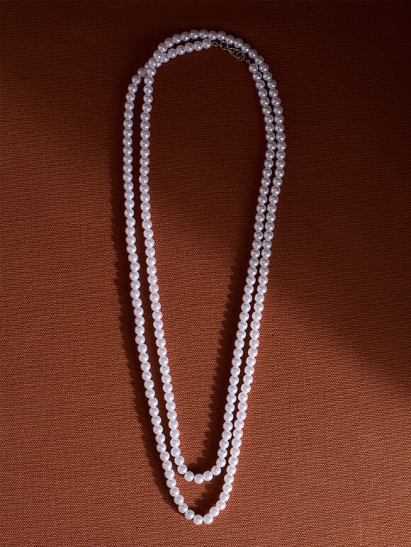 Layered Pearl Necklace, White, large