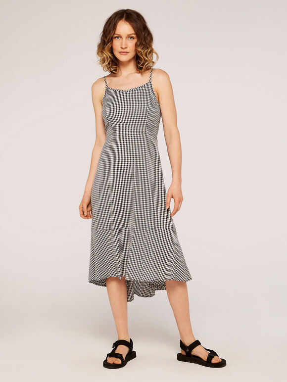 Gingham Flounce Dress, Black, large