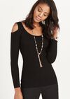 Ribbed Cold Shoulder Jumper, Black, large