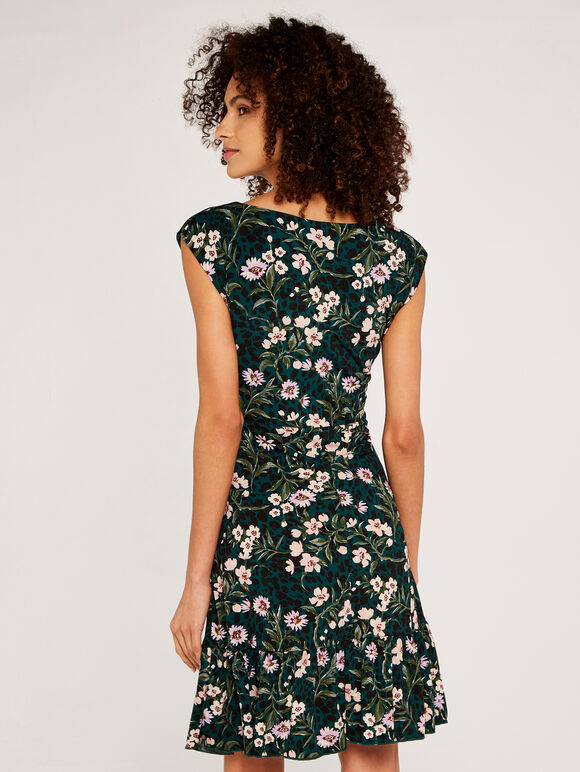 Floral Animal Tie Front Dress, Green, large